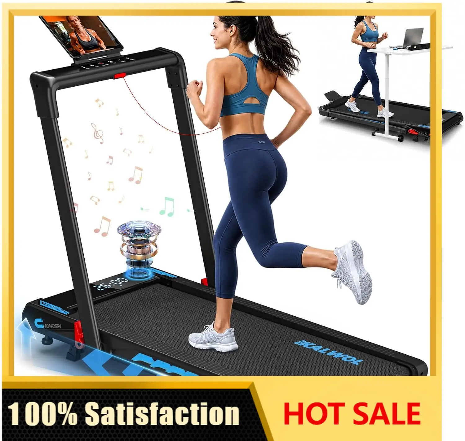 Treadmill with Speaker, 6-in-1 7.5MPH Foldable Treadmill for Home with App Compatible, Walking Pad with 10% Incline, LED Display