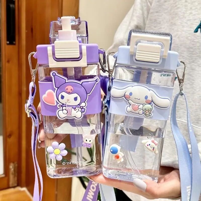 

Kuromi Children Cartoon Straw Cup Student Sanrio Kawaii Nice Appearance Summer Anime Portable Straw Plastic Cup Birthday Gift