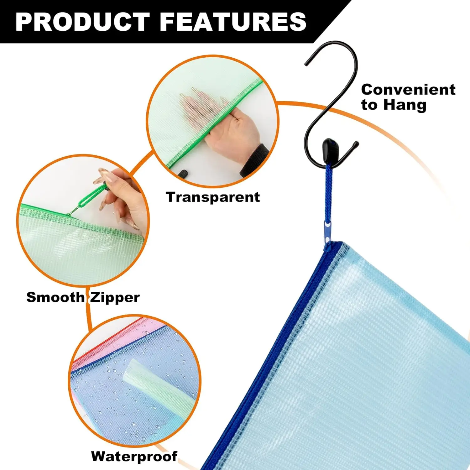 5 قطعة A3 أكياس ملف سستة شبكة بلاستيكية أكياس بسحاب مقاوم للماء أكياس الملفات مجلس لعبة تخزين أكياس للمكتب المنزل السفر #6