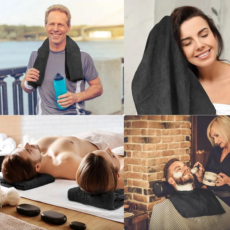 Schwarzes Mikrofaser-Salon-Haartrocknungstuch für Gäste, gebrauchte Handtücher, Friseur, Spa, Bad, Haartrocknungstuch, Reinigungstuch – Detail 6