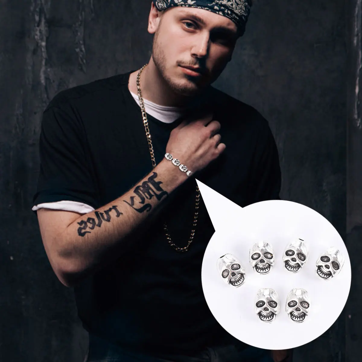 

50Pcs Skull Beads No Fade Alloy Durable DIY Accessories Creative Handmade Jewelry Making Kit for Bracelet Necklace Earrings