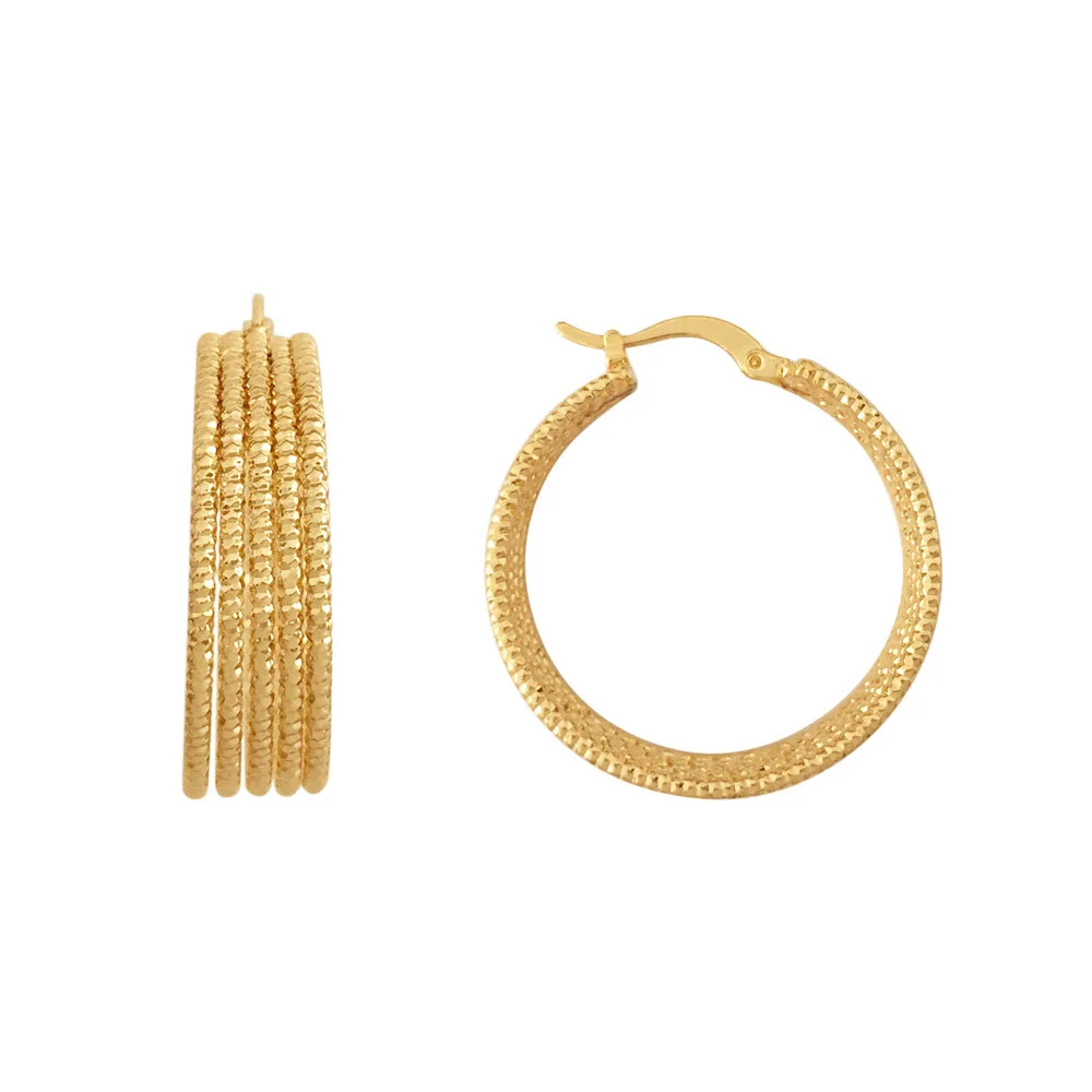 Bohemia Gold Color Plating Rough 5 Row Together Round Hoop Earrings For Women Girl Casual Modern Elegant Office Lady Jewelry