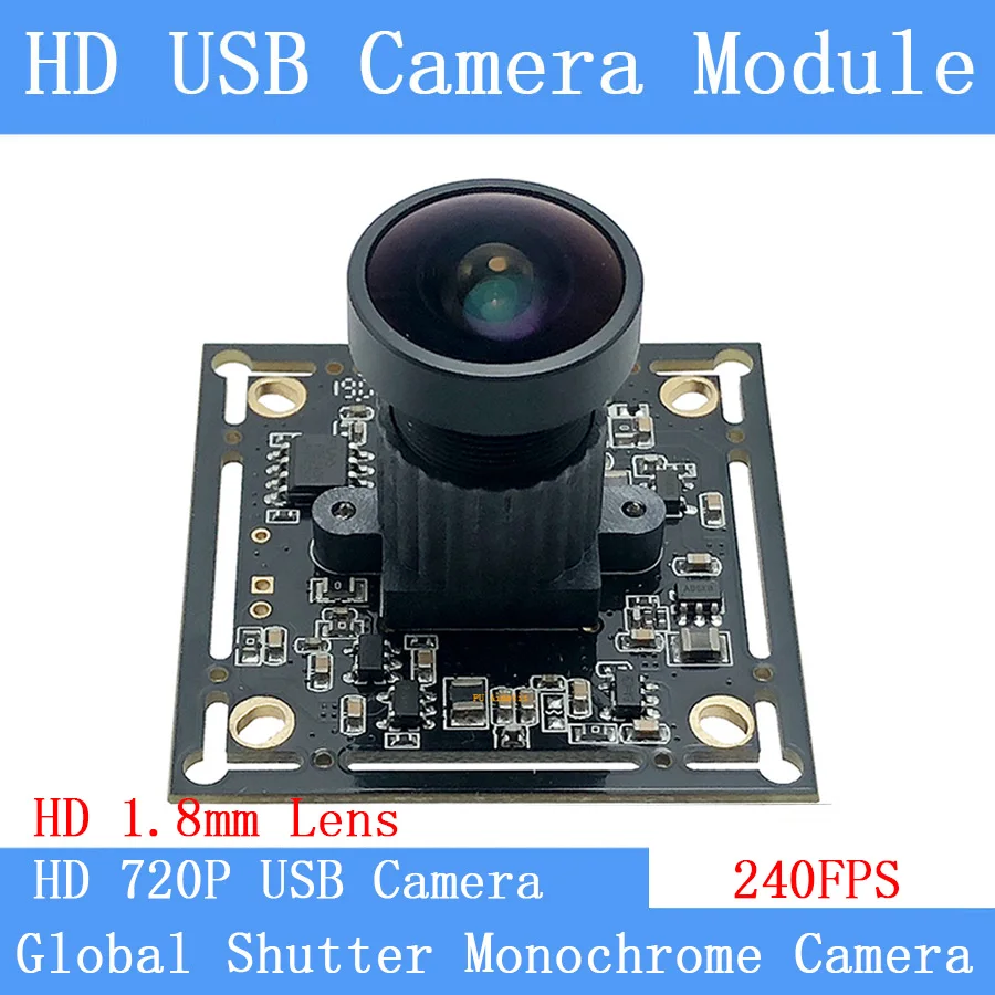 Plug Play HD 240FPS 120FPS USB Camera Module Wide Angle 720P Global Shutter Monochrome OTG UVC USB Webcam Linux