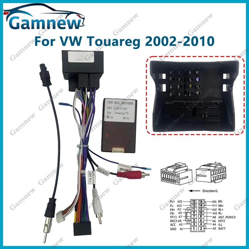 Car 16pin Wiring Harness Adapter Canbus Box Decoder Android Radio Power Cable For Volkswagen Touareg 2002-2010