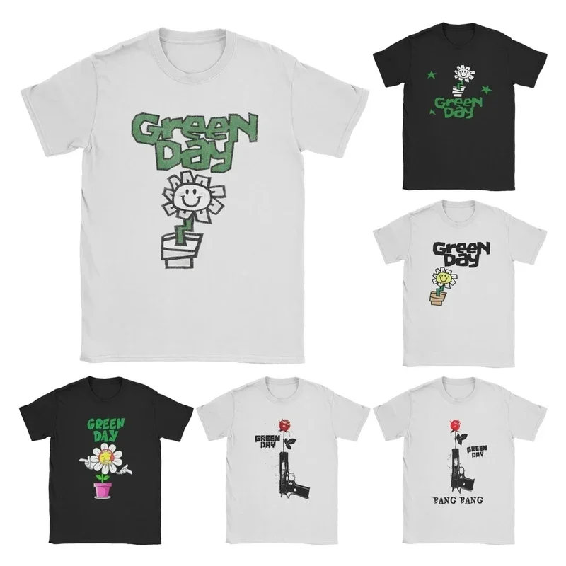 Y2K Green Days Flower Pot T Shirts Men Cotton Funny T-Shirt Round Collar Fresh Dookie Saviors Hip Hop Tees Short Sleeve Size