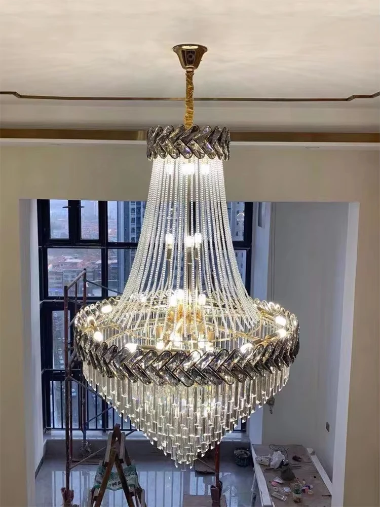 Modern Gold Crystal LED Chandelier Lighting for Loft Luxury Living Room Large Stair Hanging Fixture Home Decor Lamp