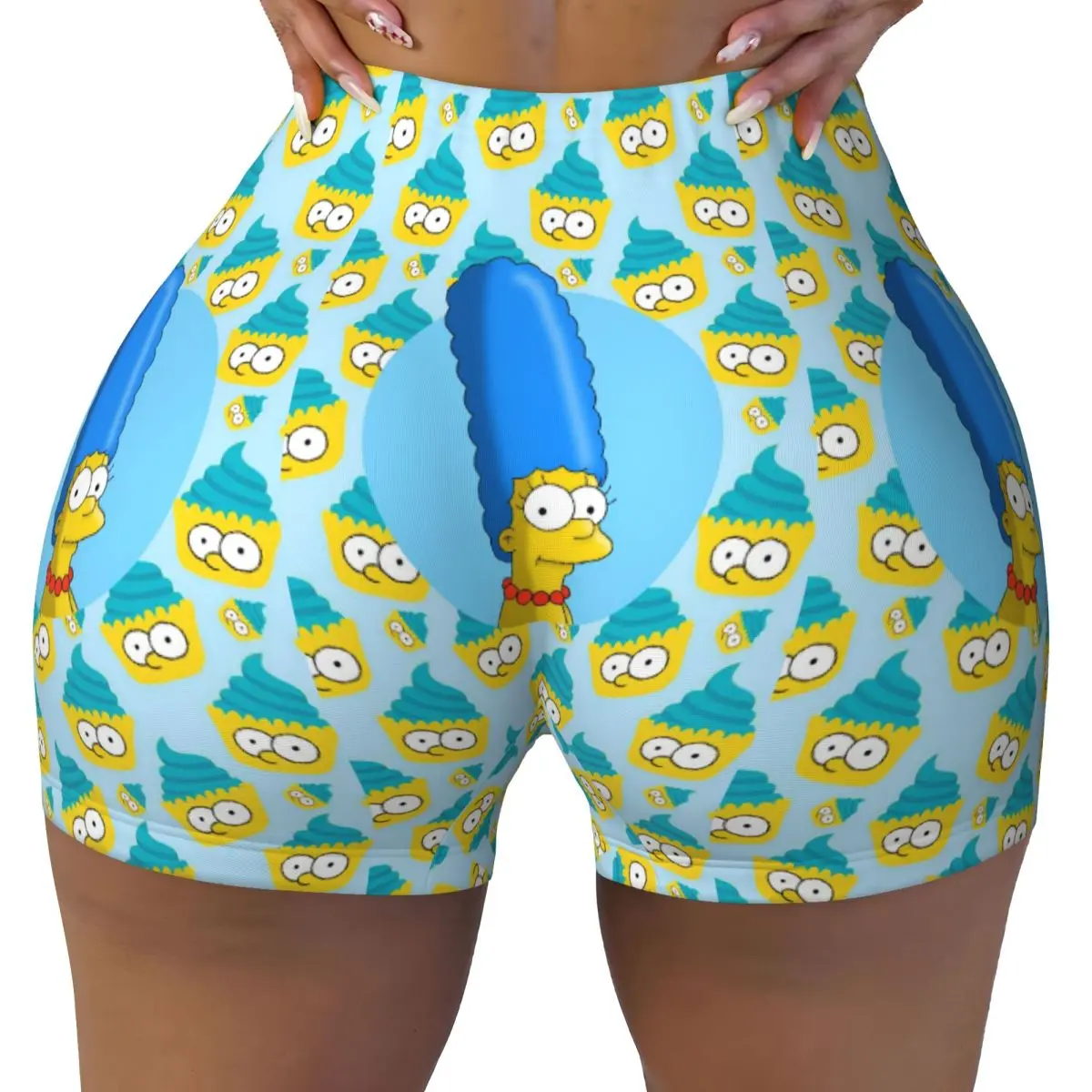 

Custom The Simpsons Volleyball Biker Workout Shorts Women's Bart Homer Athletic Gym Yoga Shorts