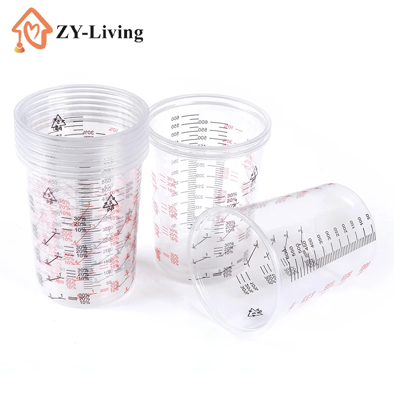600ml Spray Gun Disposable Measuring Cups 10Pcs Clear Graduated Plastic Paint Mixing Cups