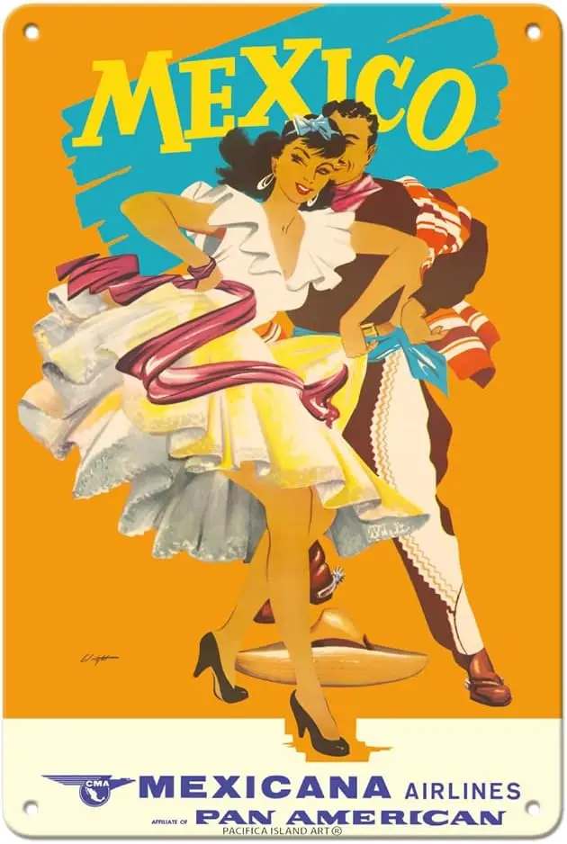 Mexico - Mexican Dancers - Mexicana Airlines (CMA) - Affiliate of Pan American - Vintage Airline Travel Poster by Wright c.1950s