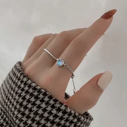 Elegant Love Chain Adjustable Ring Sweet Korea Temperament Color Heart-Shaped Ring Cute Design Jewelry For Women