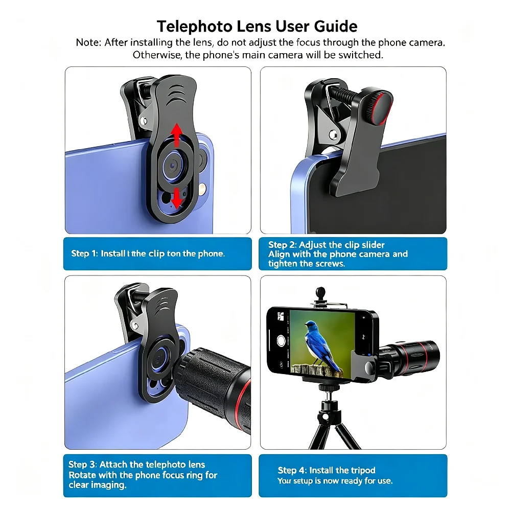 18X/36X/64X Telescope Zoom Mobile Phone Clip-On Universal Smartphone Telephoto for Android iPhone