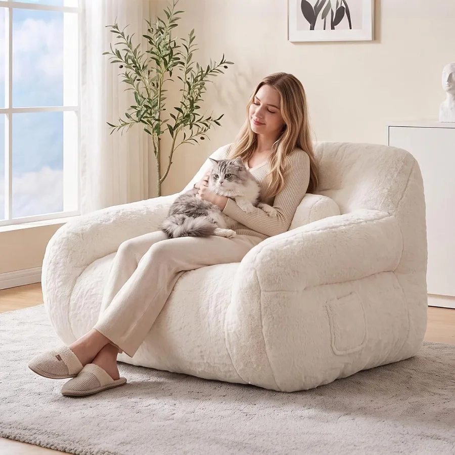 40 Inch Bean Bag Chair for Adults with Lumbar Pillow Pocket, Soft Microfiber, Living Room Bedroom