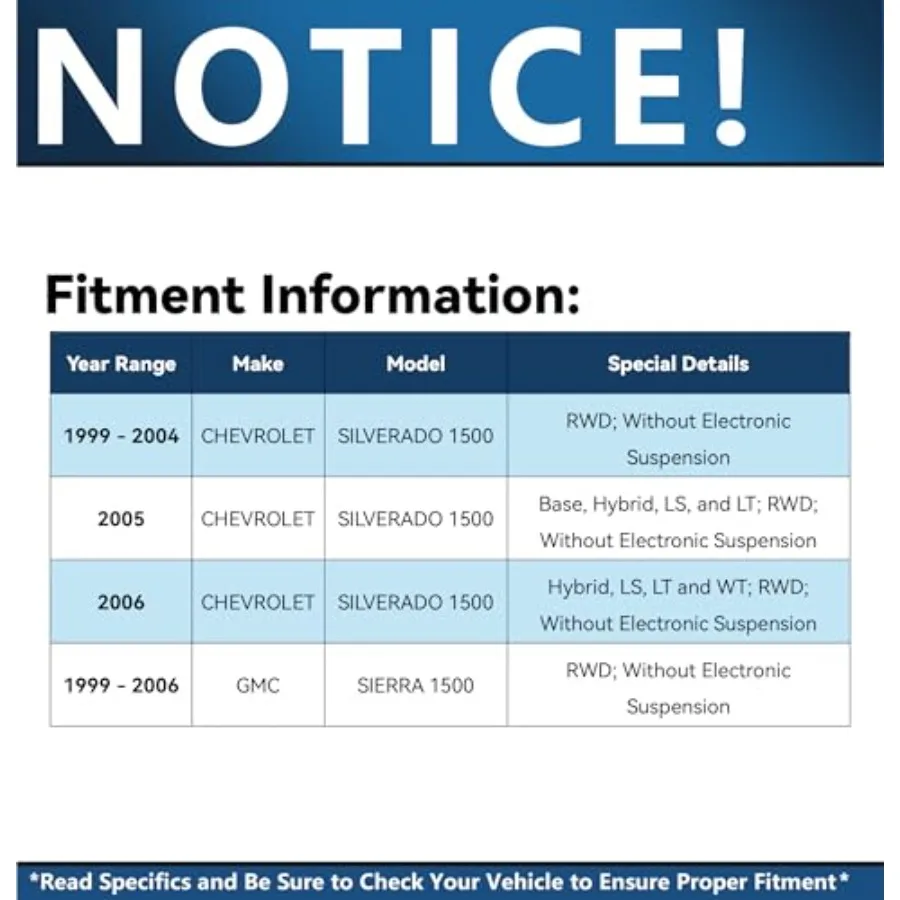 ممتص الصدمات RWD لـ 9906 سيلفرادو سييرا 1500 تشيفي جي إم سي 1999 2000 2001 2002 2003 2004 2005 2006 4 ممتص الصدمات الأمامي #2