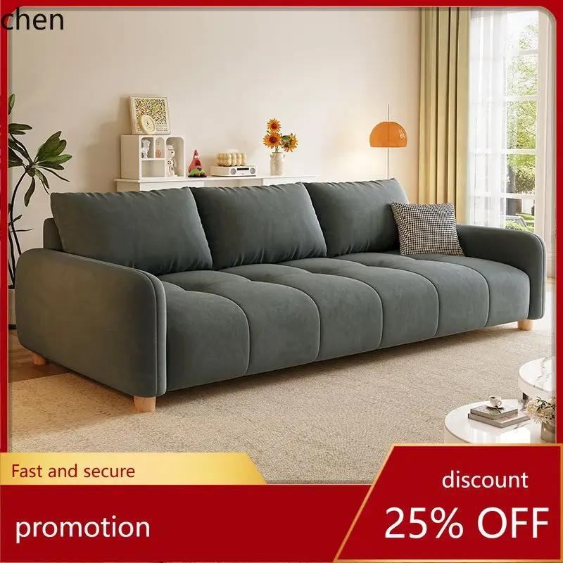 HT Cream Style Simple Living Room Fabric Sofa New Simple Double Apartment Sofa Straight Row