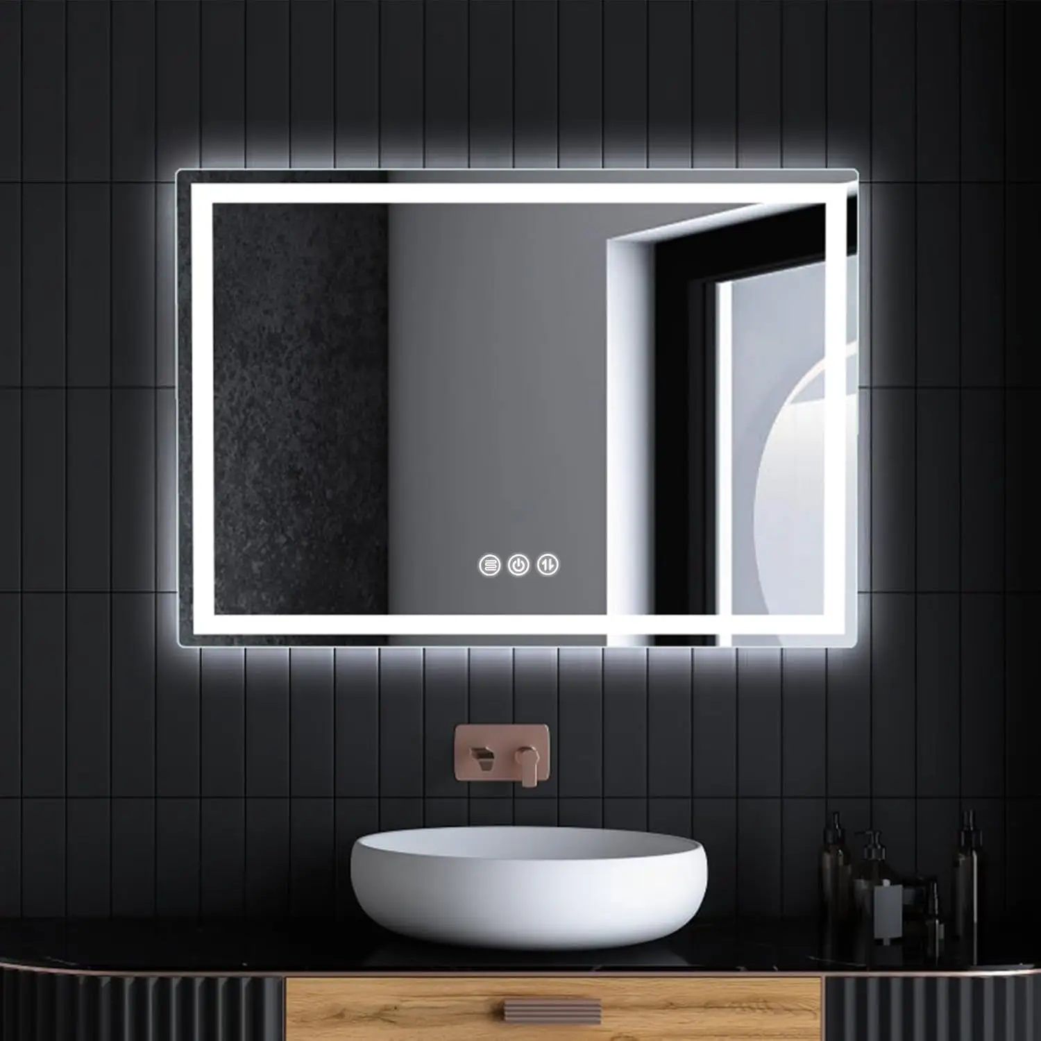 LED Mirror Bathroom with Lights for Wall 36× 48 Smart Front and Backlit Wall Mirrors UL Listed Dimmable CRI 90 IP54 Anti-Fog