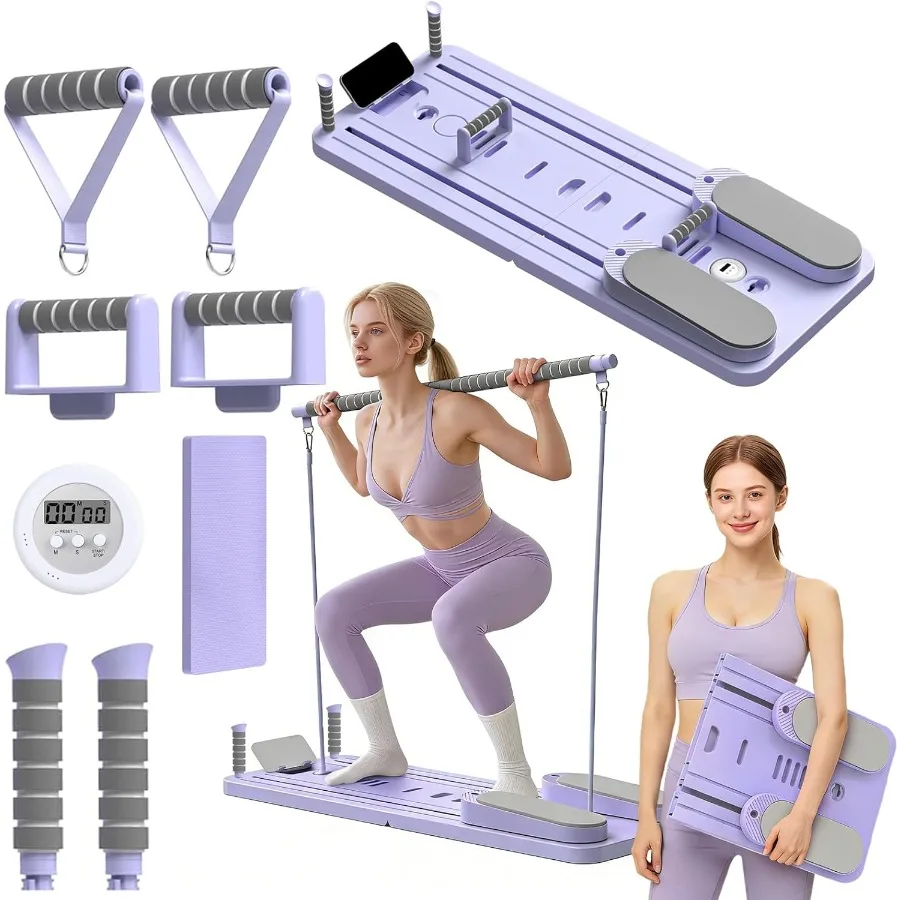 

Pilates Board - 9-in-1 Foldable Pilates Reformer Set with Phone Holder and Timer for Home Workout Fitness Abs Core Training Com