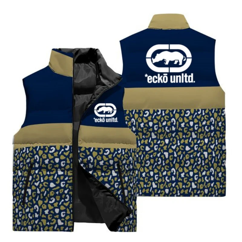 Hip Hop Men Stand Collar Padded Vest Blue White Orange Color Block Ecko Unltd Rhino Graphic Sleeveless Warm Casual Street Waistc