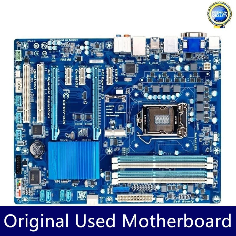 Used For GA-H77-D3H H77-D3H Desktop Motherboard H77 LGA 1155 22nm i3 i5 i7 DDR3 32G SATA3 USB3.0 ATX