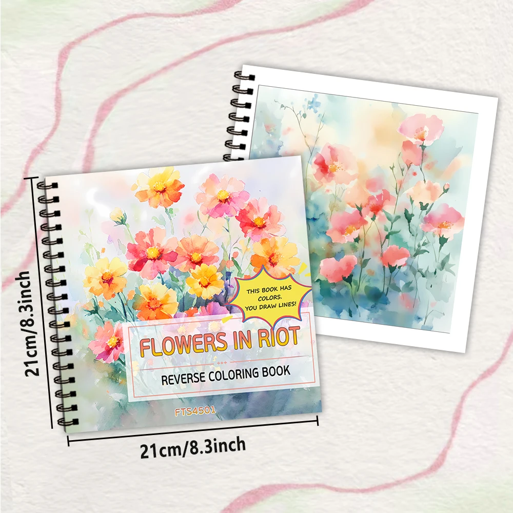 1pc Watercolor Floral Reverse Coloring Book, 30 Thick Pages 100gsm,  Creative Line Activities, Perfect Gift for Family Friends