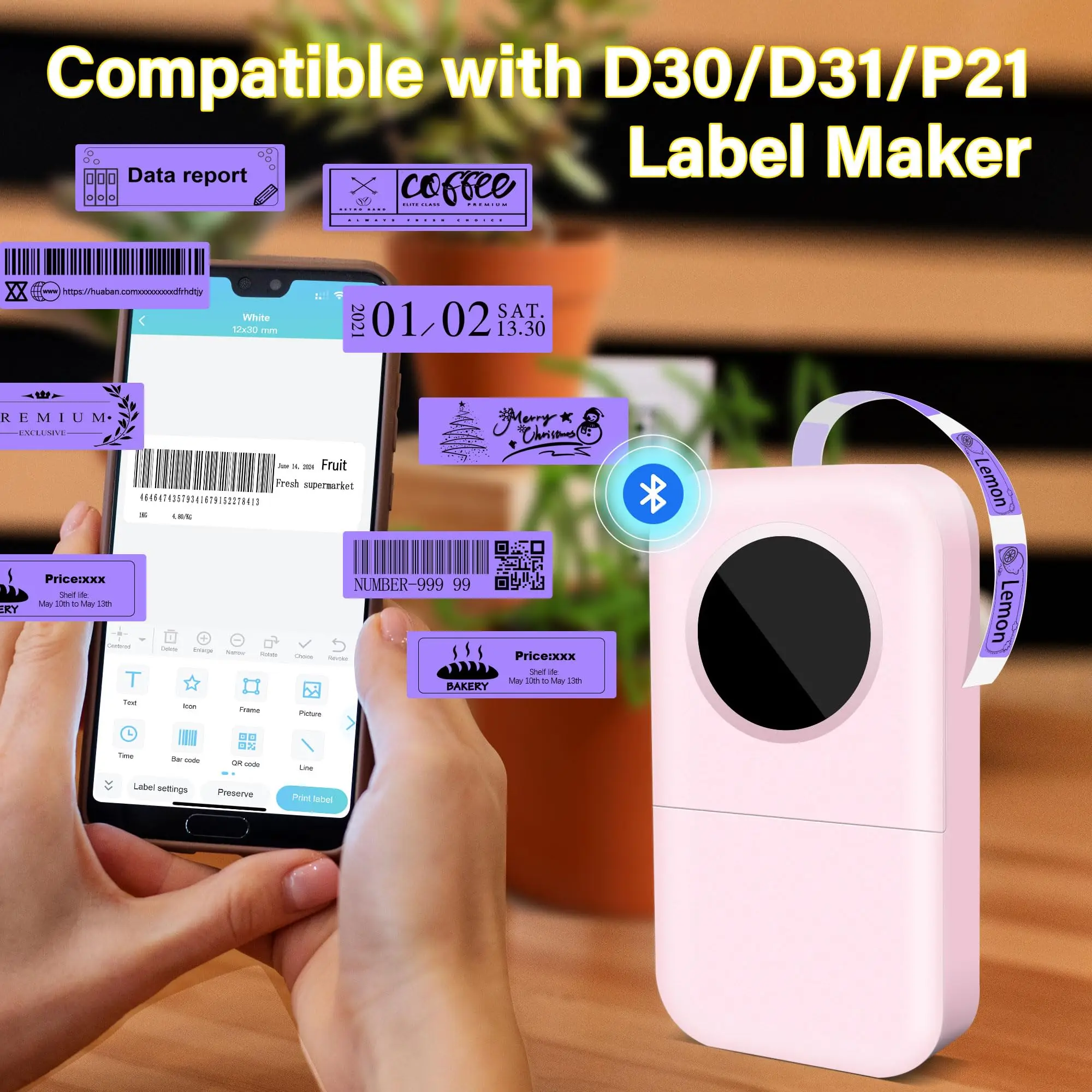 D30 Label Sticker Purple Self-Adhesive Thermal Paper Waterproof Compatible With D31/P21 Label Maker For Price Tag Office Kitchen