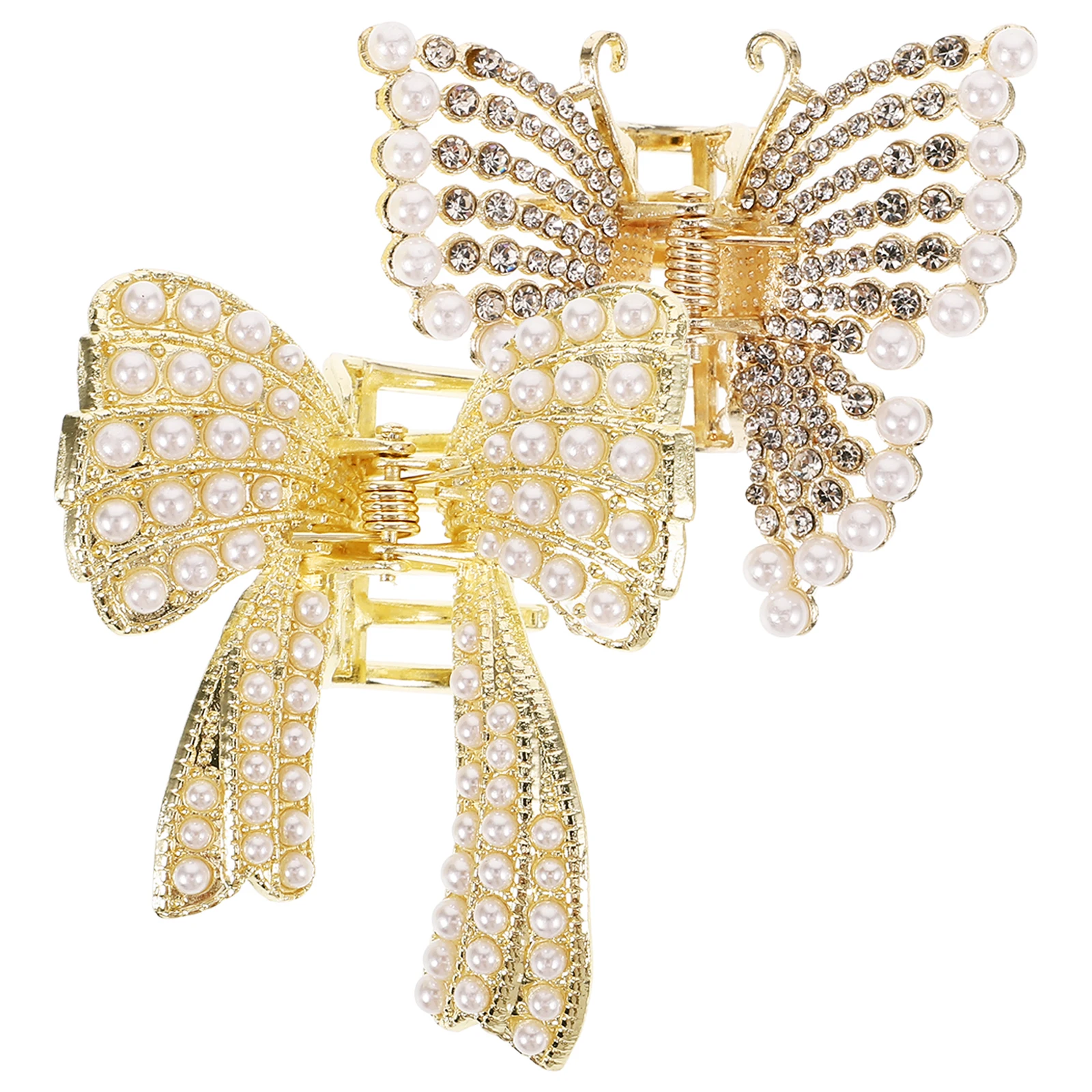 

2pcs Rhinestone Pearl Bow Butterfly Claw Clips Accessories for Thick Hair Non Slip Metal Styles Parties Ceremonies Everyday Use