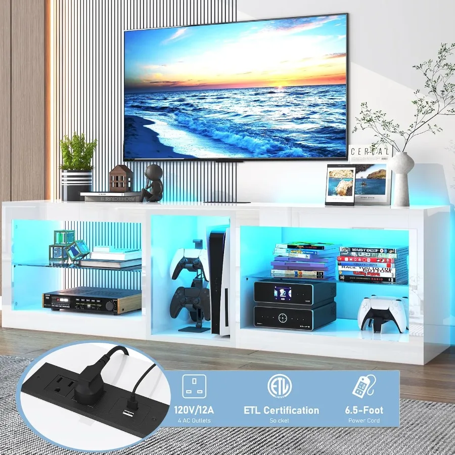 حامل تلفزيون Vitik 6Fox LED مع مخرج طاقة 60 00 لونًا لإضاءة تلفزيون 65 70 بوصة 63 وحدة تحكم تلفزيون حديثة عالية اللمعان