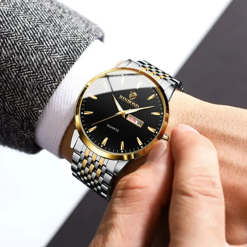 แบรนด์หรูนาฬิกาบุรุษแฟชั่นธุรกิจนาฬิกาควอตซ์สำหรับผู้ชายสแตนเลสกันน้ำนาฬิกาข้อมือ-
