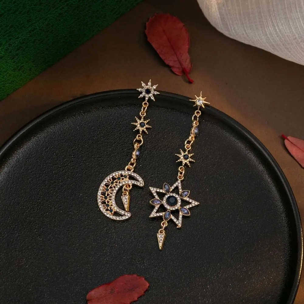 Moon Star Sun Moon Star Drop Earrings Asymmetrical Shape Jewelry Accessories Moon Star Dangle Earrings Alloy Gold Color