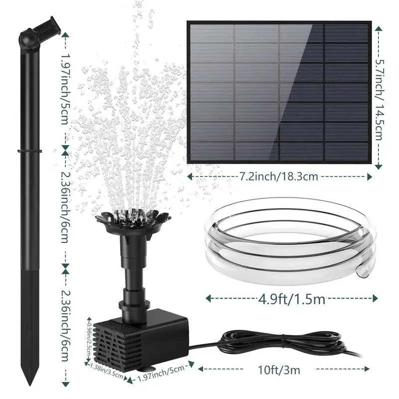 3.5W Solar Fountain Pump DIY Solar Panel Fountain with 4.9FT Water Pipe Pump for Bird Bath Garden Decoration Pets Drinking Pon