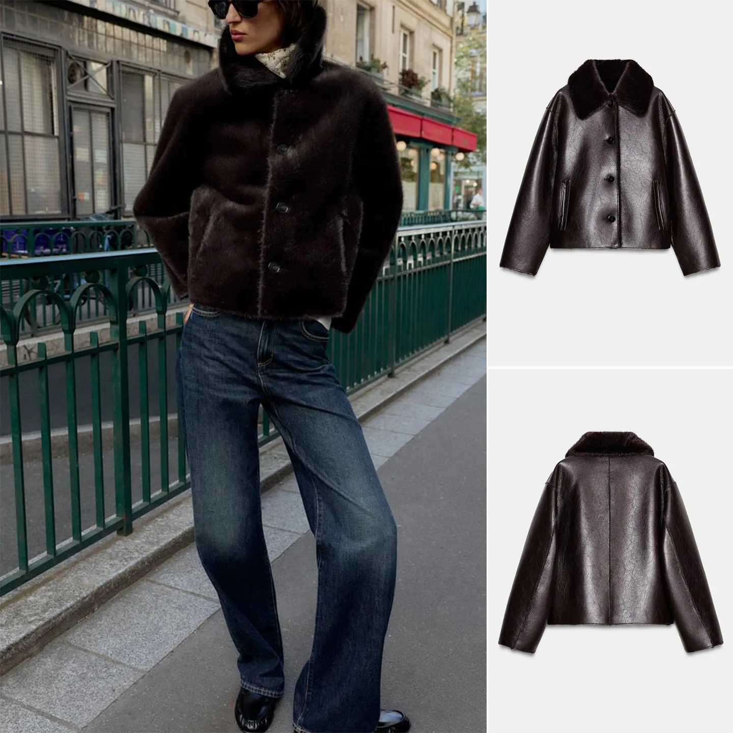 خريف شتاء جديد المرأة عادية Sle الوجهين بولي Leather الجلود ort Jaet معطف طويل Sve بدوره إلى أسفل طوق Faionable الدافئة