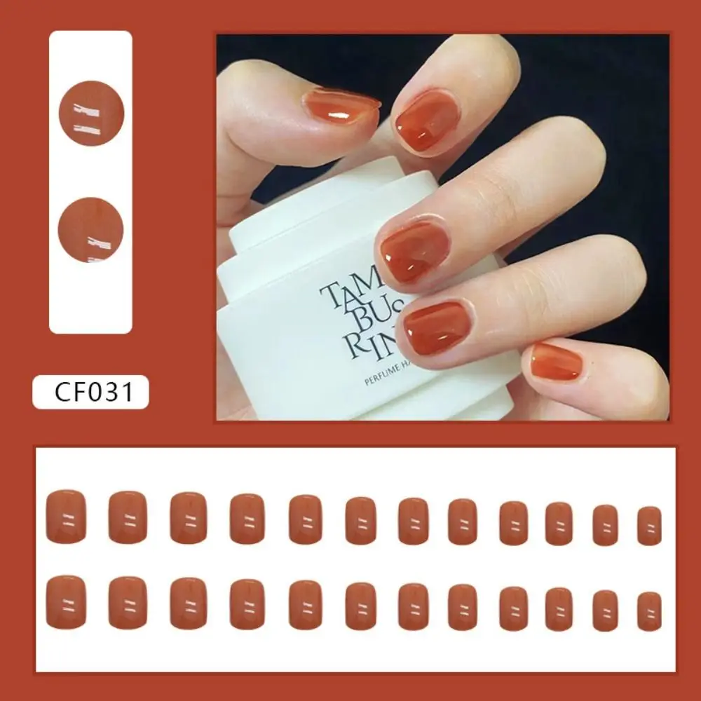 Detachable Short False Nails French Round Fake Nails Full Cover Solid Color Nail Tips for DIY
