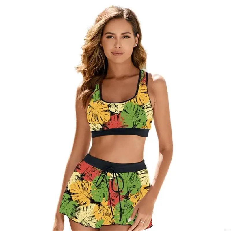 Comfortable Two Piece Swimsuit Breathable Fabric Separate Top Bottom Tight Quick Drying Suitable for Beach Vacation 69HD