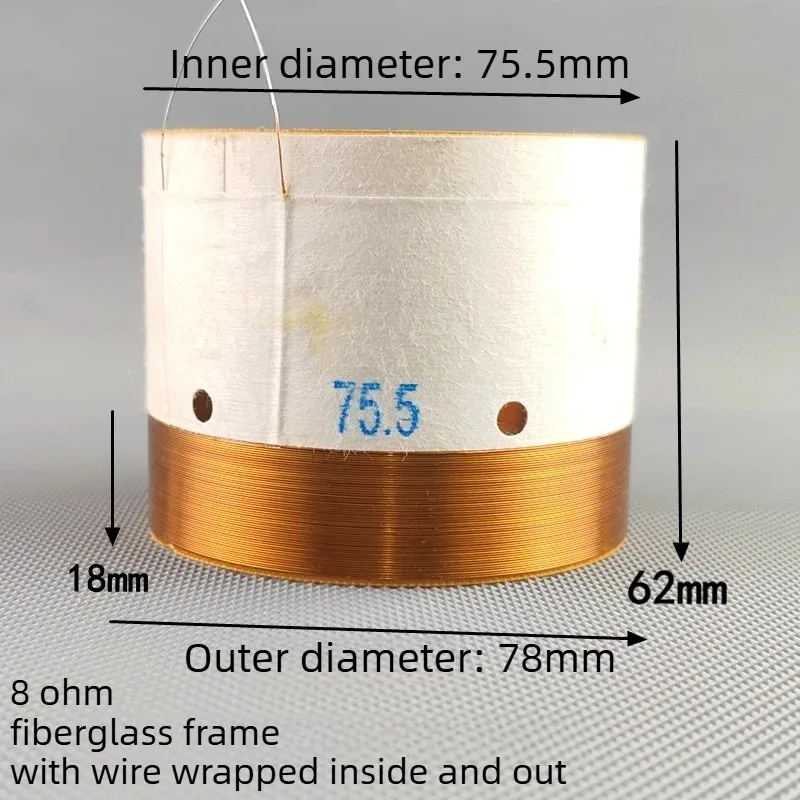 1PCS 75.5Core Bass Voice Coil 75.5mm For 10 inch-18 inch Subwoofer Speaker 8Ohm With Inner and Outer Winding Fiberglass Skeleton