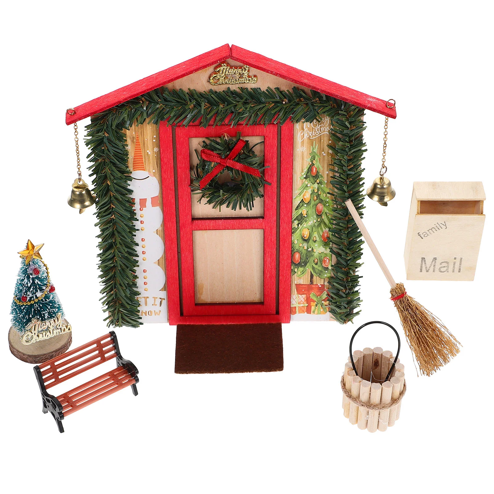Christmas House Kids Gifts Decor Home Decorations Mini Xmas Plushies Miniature Kit with Door Ornament Scene Props