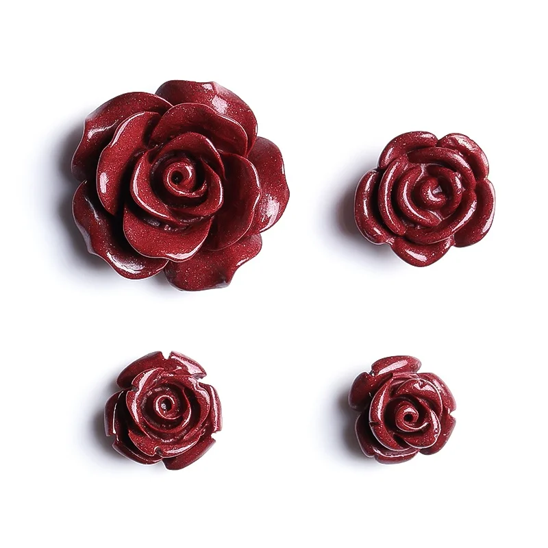 5A Natural Cinnabar Rose Flower Zinnober Genuine Vermilion Single Bead DIY Beads Jewelry Material