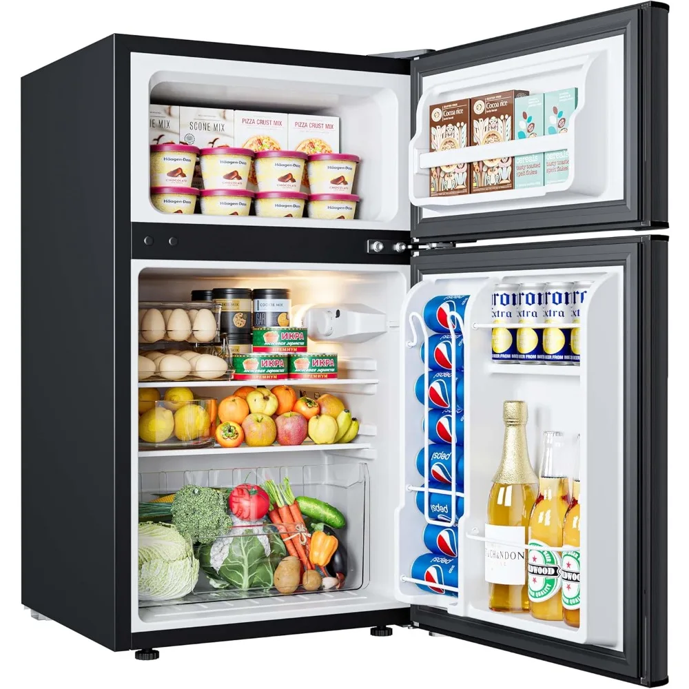 Mini Fridge with Freezer, 3.2 Cu.Ft Compact Refrigerator with freezer, 2 Door Mini Fridge with freezer, Upright for Dorm,