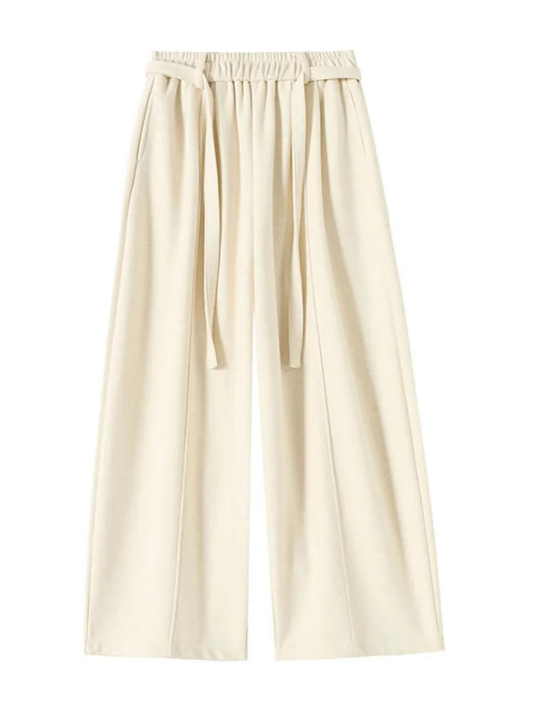 Dames Thiened Fce Gevoerde Wijde Pijpen Broek Hoge Taille Rechte Broek Comfortabele Drapey Koreaanse Sle Pendelbroek