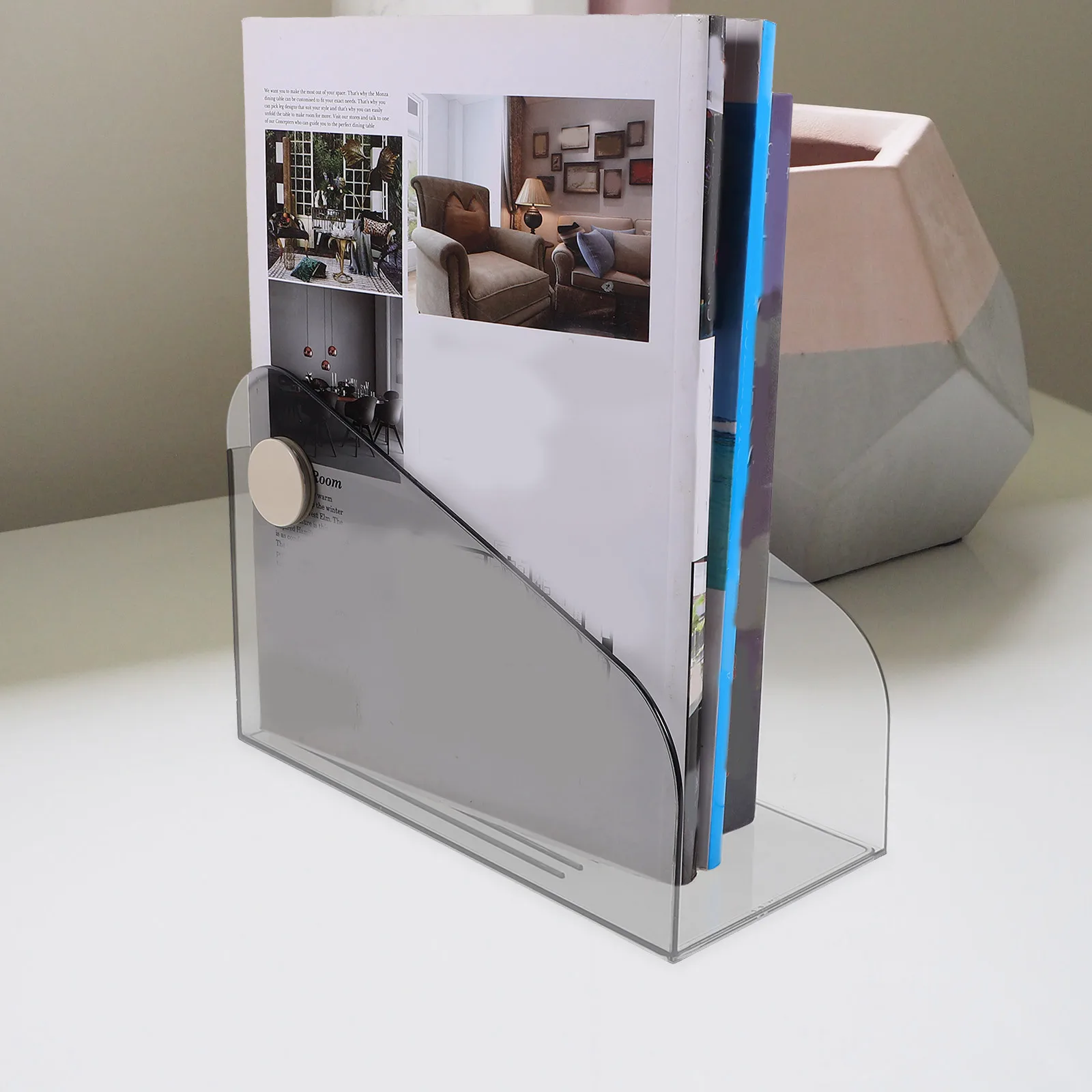 1pc Book Stand Organizer Plastic Magazine File Holder Desktop Document Storage Rack Office Paper Organizer Vertical Box