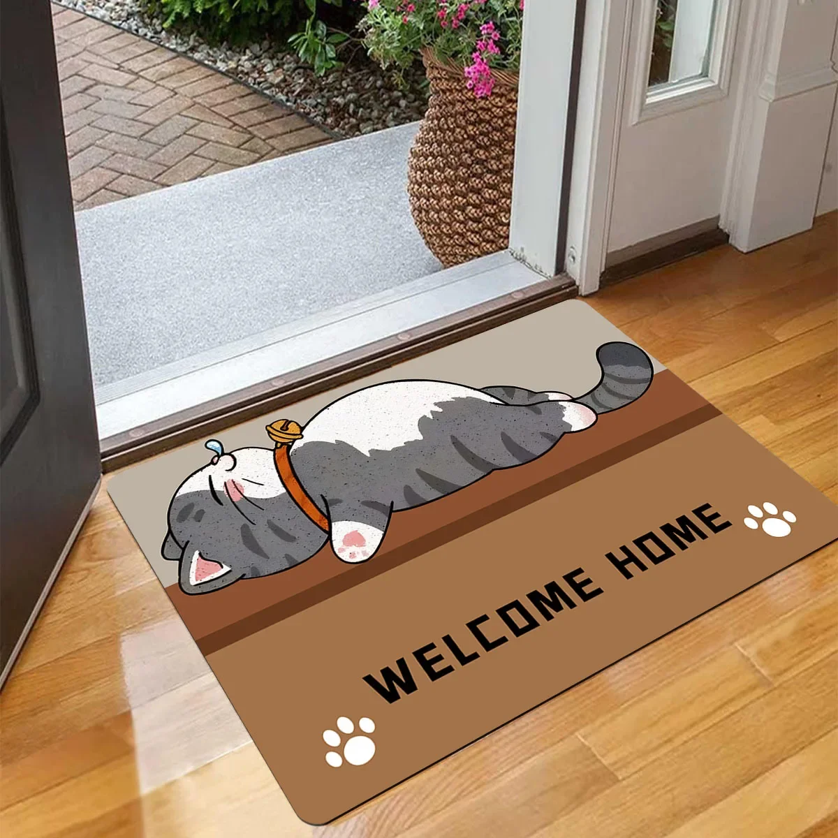 VIKAMA Cartoon Sleeping Cat Welcome Door Mat, Non-slip Entrance Carpet, Living Room and Bedroom Floor Mat, Home Decoration