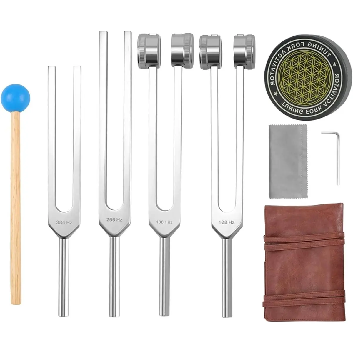 A79G Tuning Forks for Healing Set, 128Hz, 136.1Hz, 256Hz, 384Hz & Activator for Healing Chakra Set Sound Healing Therapy