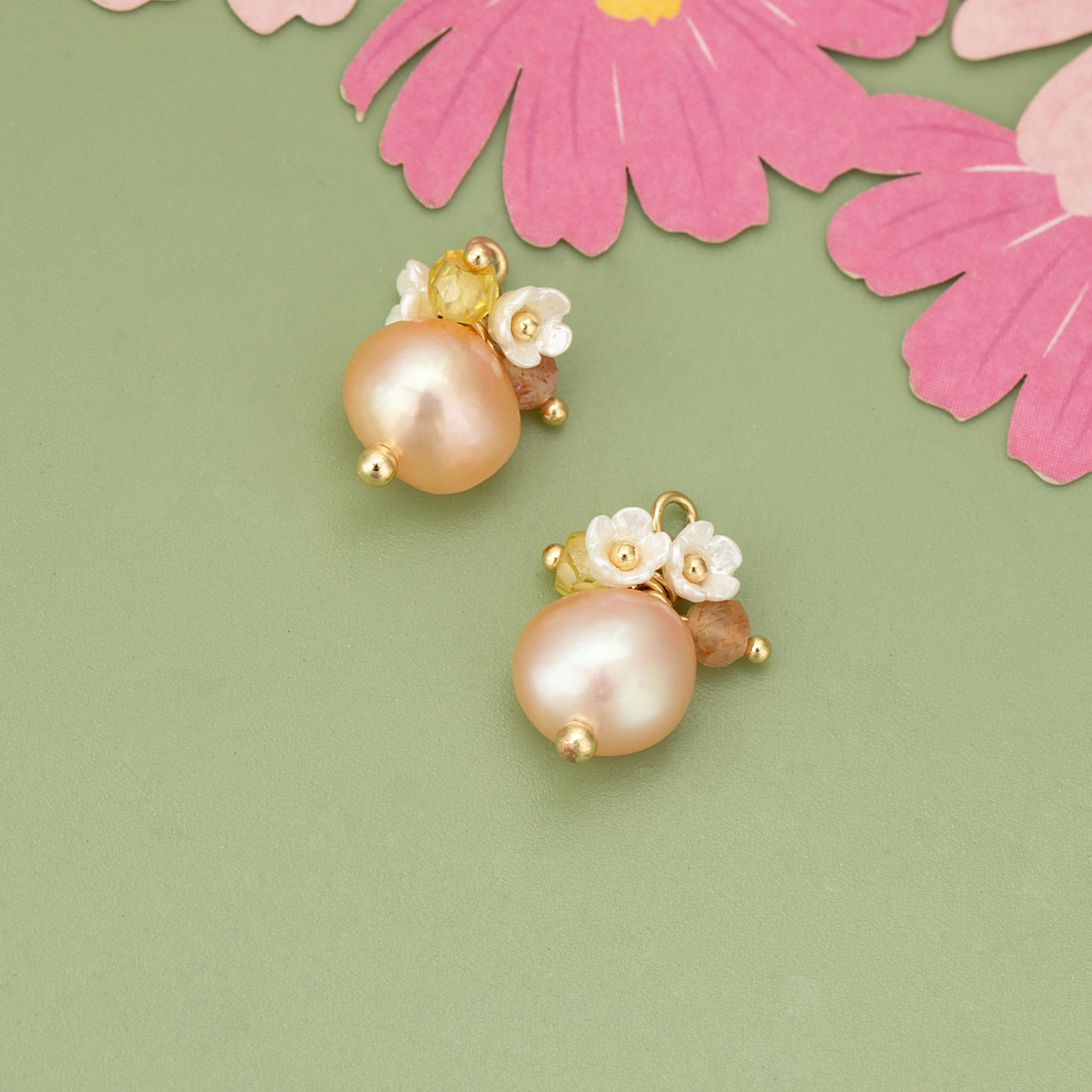 (ME43) 2pcs High Quality Handmade 18K Gold Copper and Natural Pearls Charms Pendants Diy Jewelry Findings Accessories