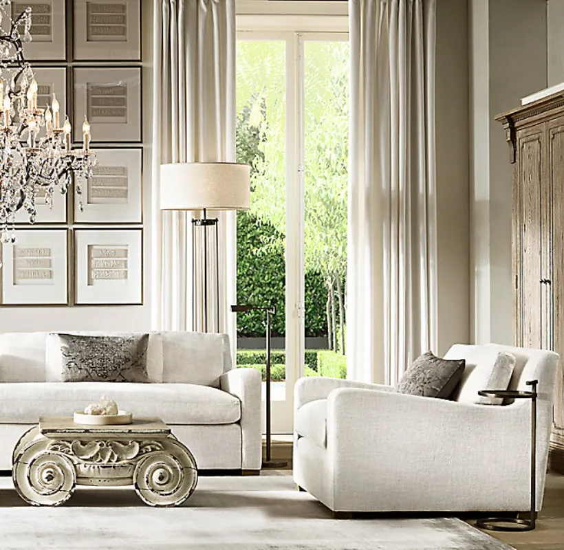 Modern simple cotton and linen fabric three-person sofa French country retro living room home single sofa