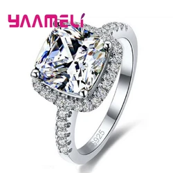 Fashion 925 Sterling Silver Finger Rings for Women Men Simple Square Cubic Zircon Shiny Rings Wedding Engagement Jewelry
