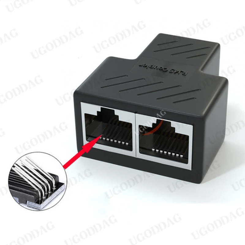 1PCS 1 To 2 Way LAN RJ45 Extender Splitter Ethernet Adapter For Internet Cable Connection 1 Input 2 Output High Quality