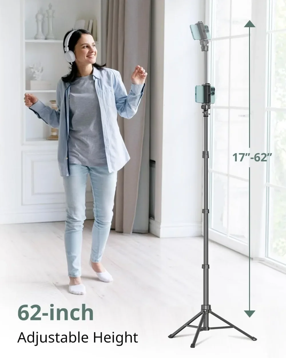 Expandable Phone Tripod Selfie Stick with Wireless Remote Compatible with iPhone Android Phones and Cameras for Travel