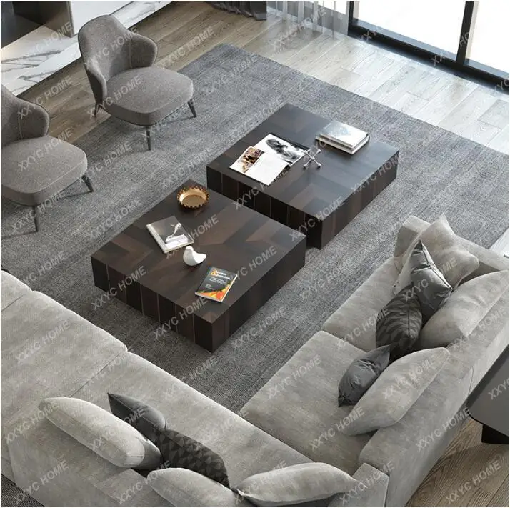 AA minimalist square wooden coffee table model room living room coffee table