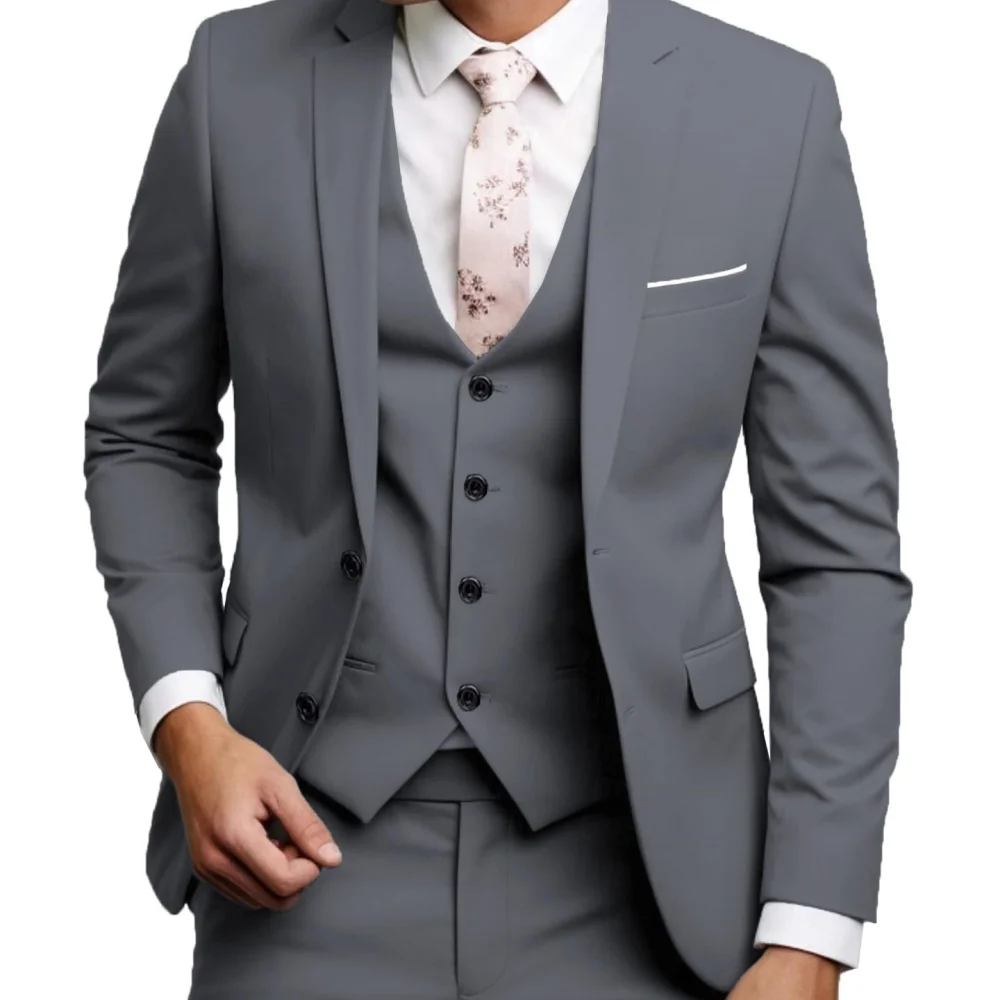 

Бежевый приталенный мужской костюм, элегантный свадебный комплект из 3 предметов, высококачественная куртка и жилет Ternos Masculinos с зубчатыми лацканами