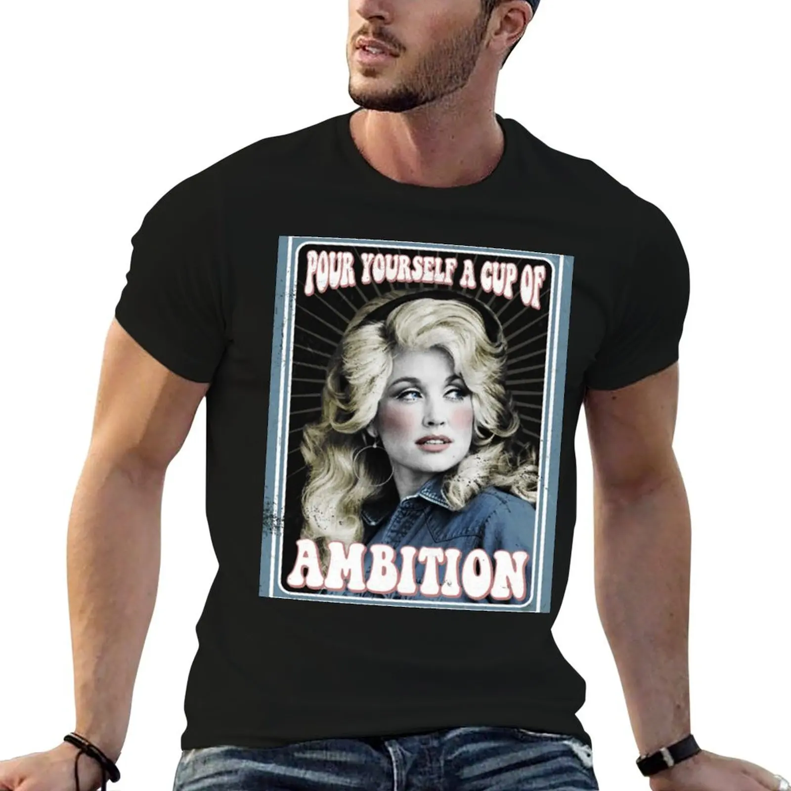 T-shirt vintage pour homme en coton décontracté, motif fan art Dolly Parton - Pour toi une tasse d'ambition