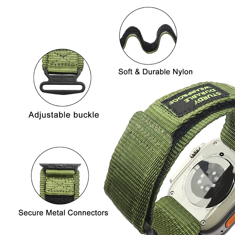 Trail Sport Nylon Loop Strap para Apple Watch, pulseira de pulso ao ar livre, iWatch 9, 8, 7, Ultra SE 6, 40mm, 44mm, 42mm, 44mm, 42mm, 49 milímetros