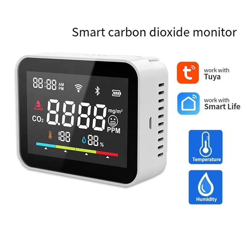 Tuya Co2 เครื่องตรวจจับไดออกไซด์ WIFI CO2 Monitor Meter Co2 Sensor Tuya ในร่มเรือนกระจกการเกษตร Air Humiture Sensor